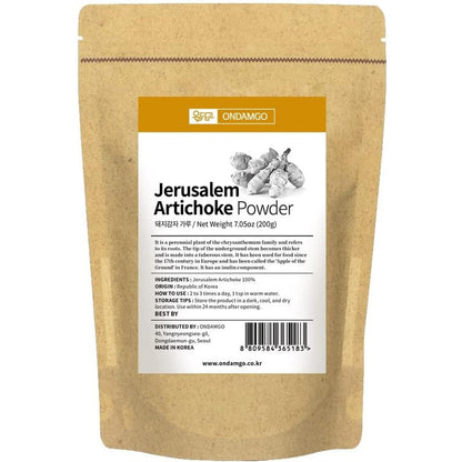 ONDAMGO Jerusalem Artichoke Extract Powder front view packaging showing prebiotic supplement info.