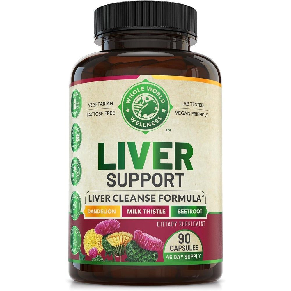 Whole World Wellness Advanced Liver Detox 90 capsules front view showing milk thistle supplement packaging.