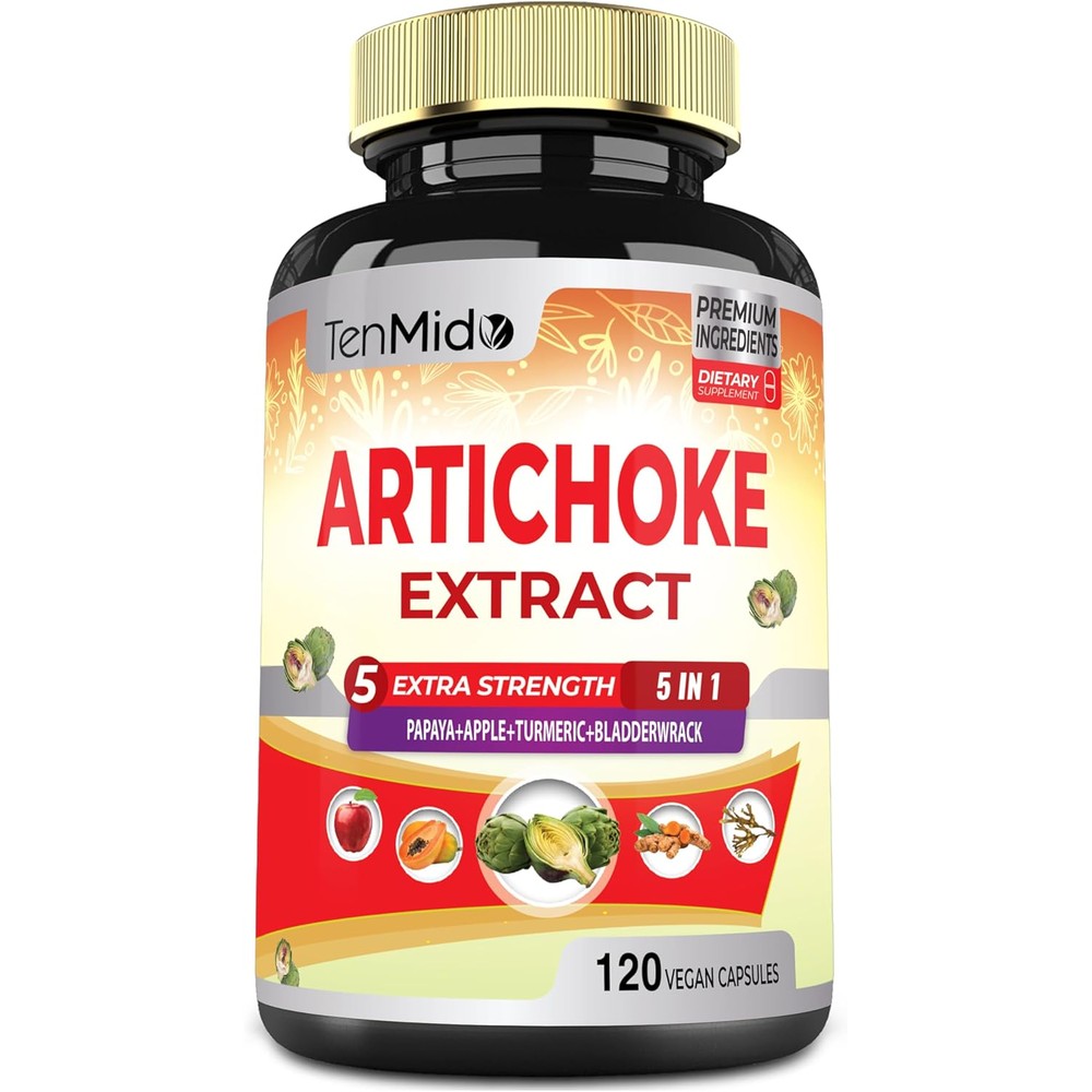 Tenmido Artichoke Extract 120 vegan capsules front view for premium liver support