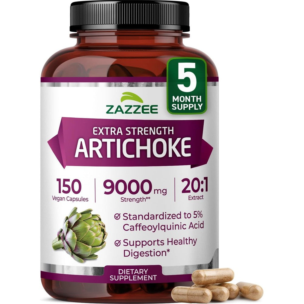 Zazzee Extra Strength Artichoke Extract front view bottle for liver detox support