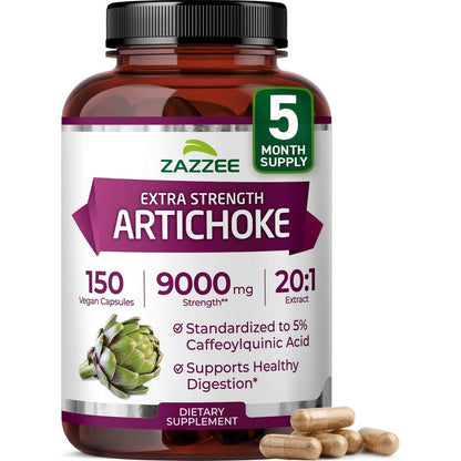 Zazzee Extra Strength Artichoke Extract front view bottle for liver detox support