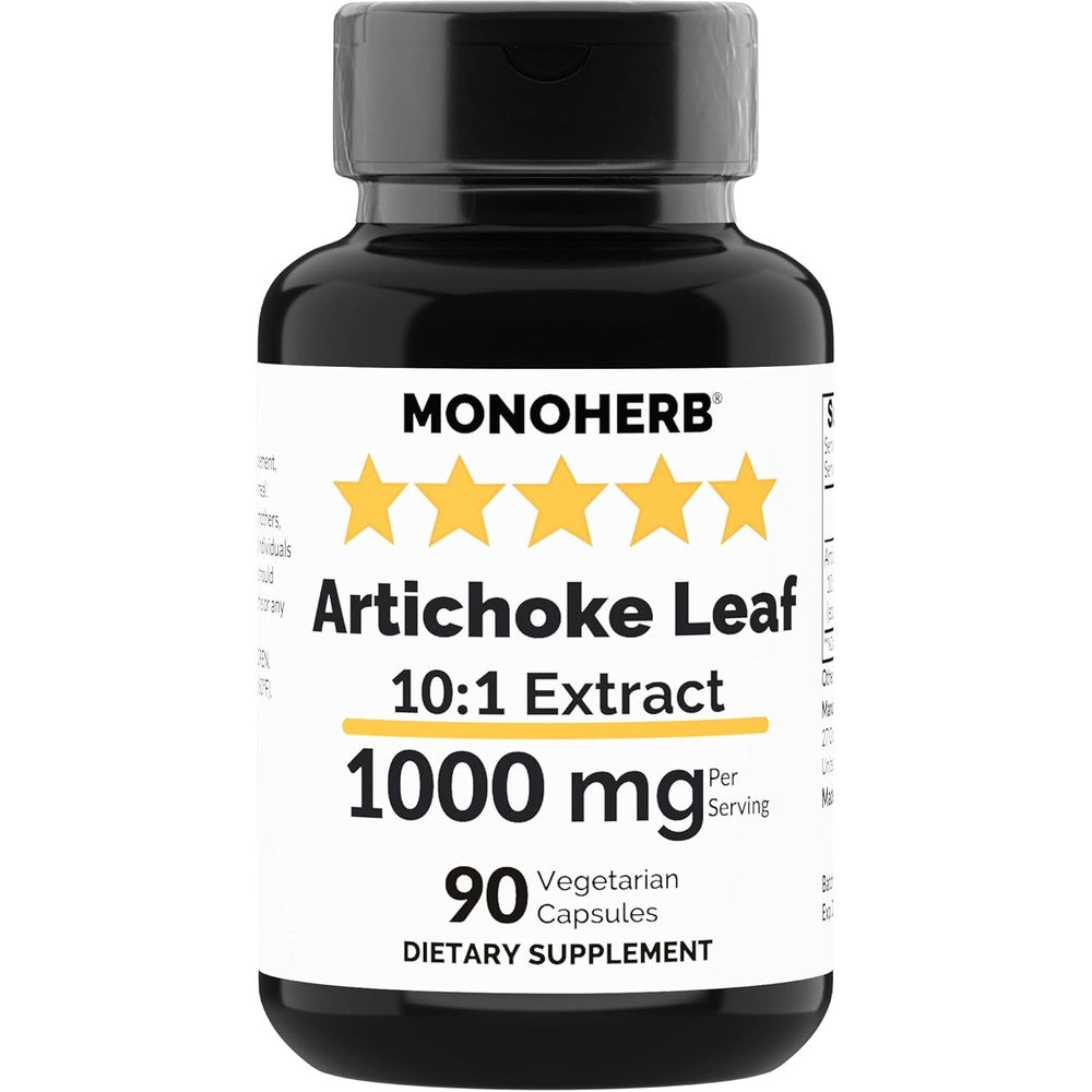 Monoherb Artichoke Leaf Extract 1000mg bottle front view showing liver support benefits