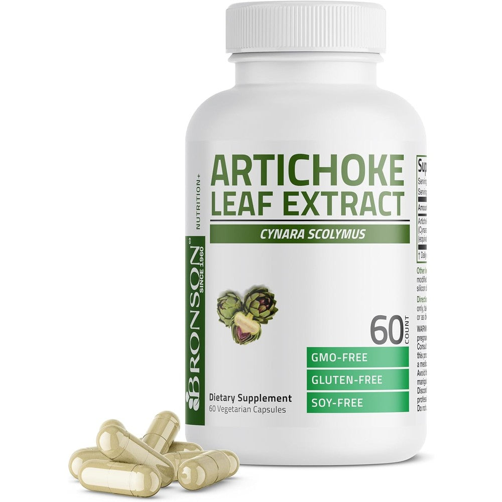 Bronson Artichoke Leaf Extra Strength 60 vegetarian capsules bottle front view for liver support