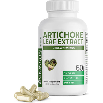 Bronson Artichoke Leaf Extra Strength 60 vegetarian capsules bottle front view for liver support