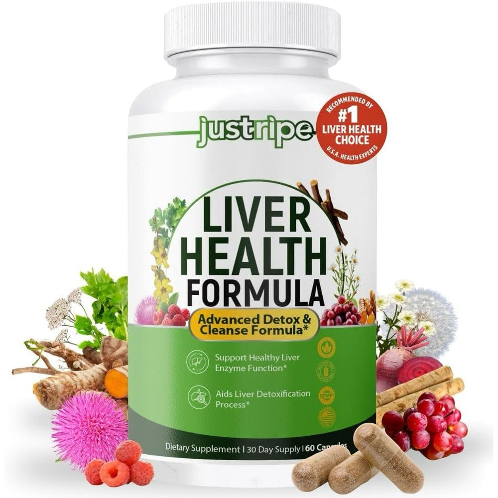 Just Ripe Nutrition Liver Health Formula front view showing 60 capsules liver support supplement bottle