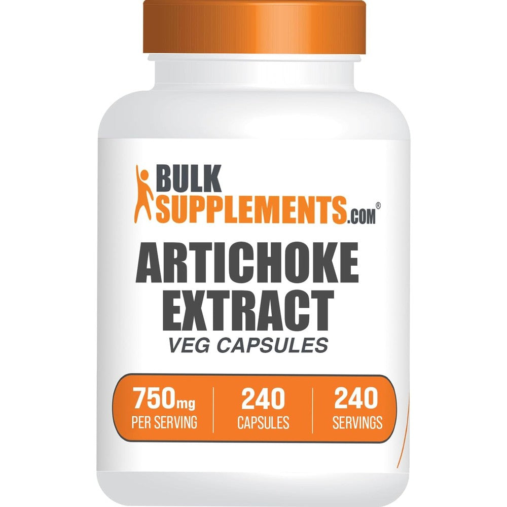 BulkSupplements Artichoke Extract 240 vegetarian capsules front bottle view for liver support.