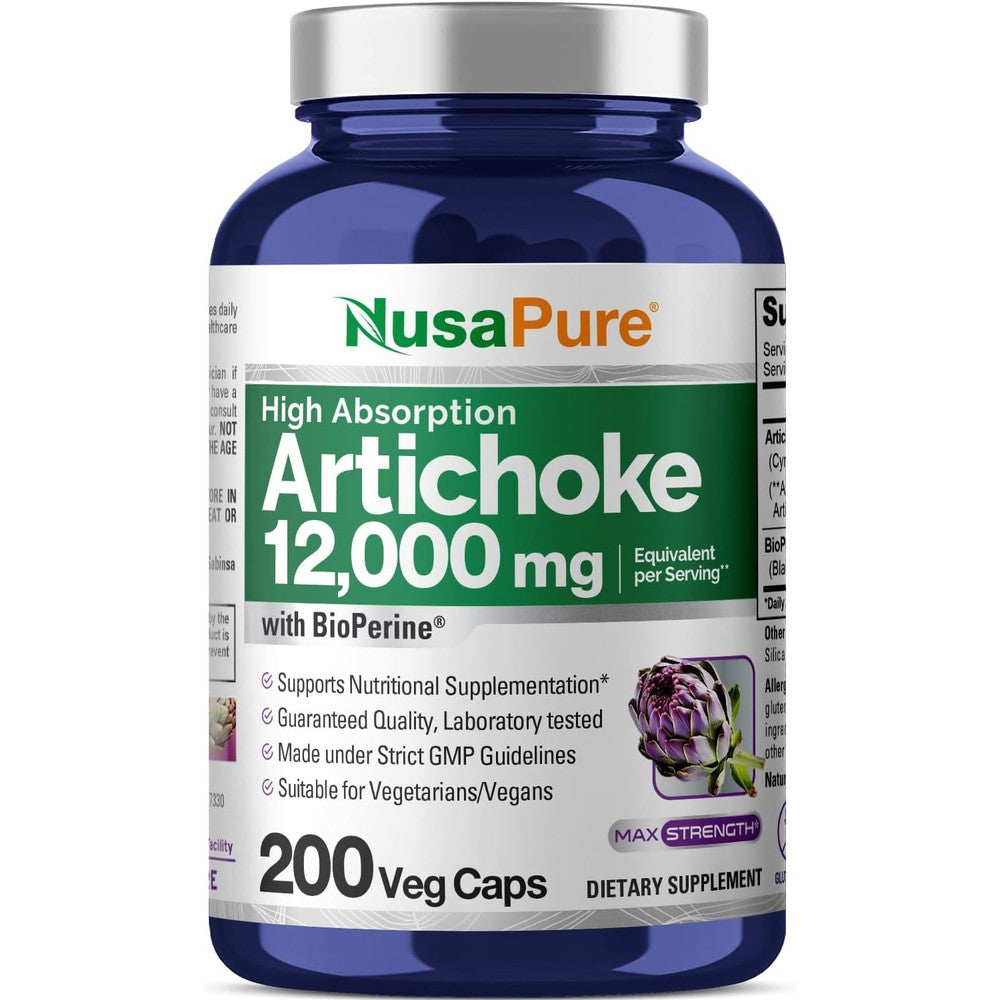 NusaPure Artichoke Extract 200 veggie capsules front bottle view