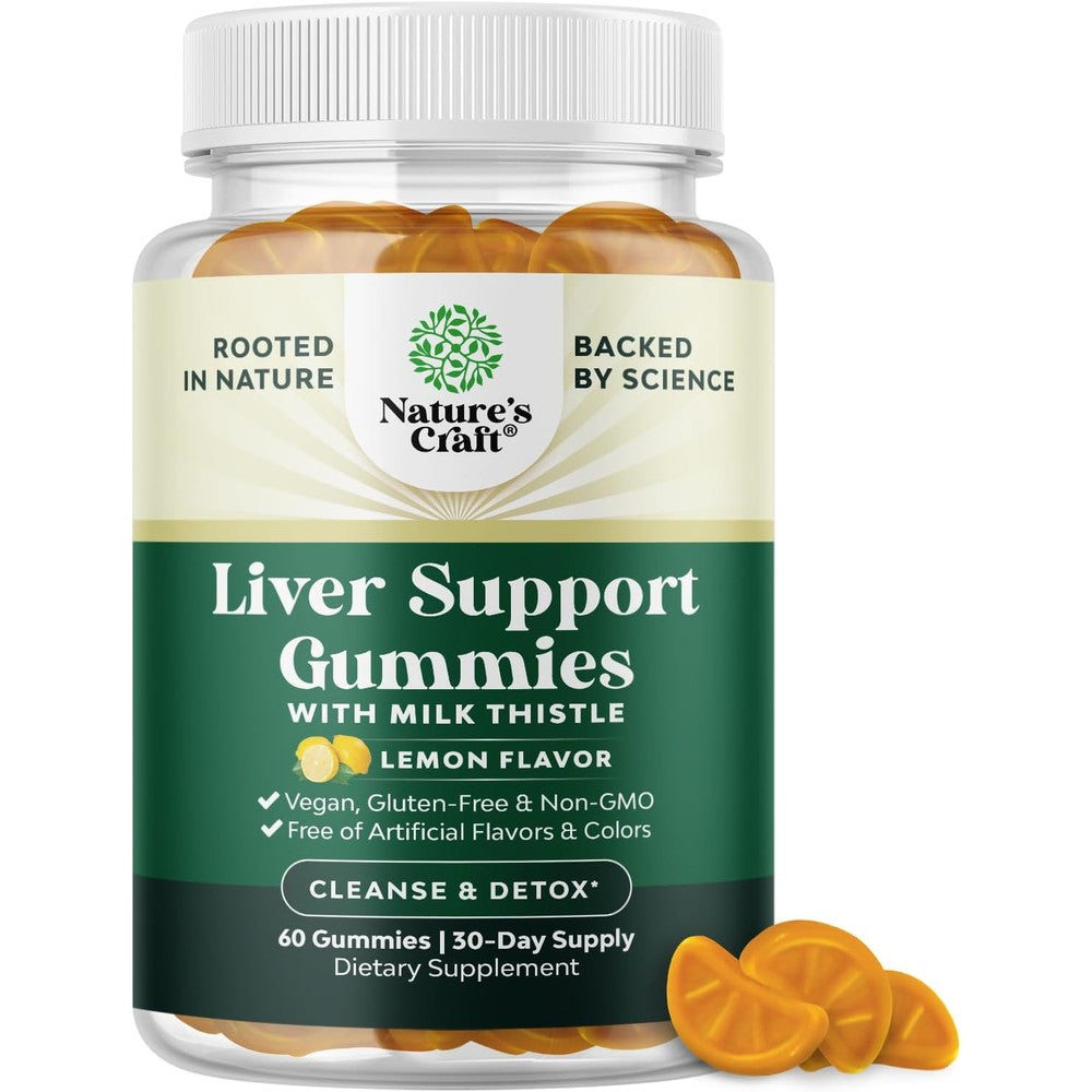Nature's Craft Liver Detox Gummies front view bottle showing lemon flavor branding.