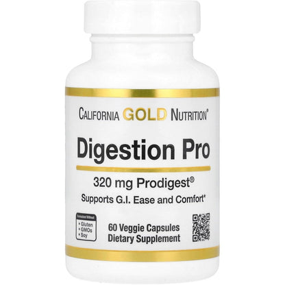 California Gold Nutrition Digestion Pro 60 veggie capsules bottle front view showing authentic imported digestive supplement label.