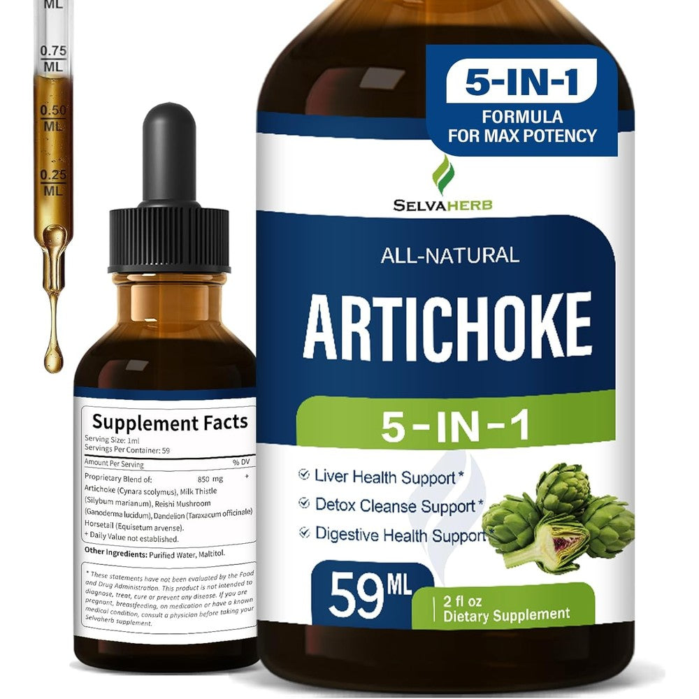 Selvaherb Artichoke Leaf Extract Drops 2 oz bottle front view for liver detox support
