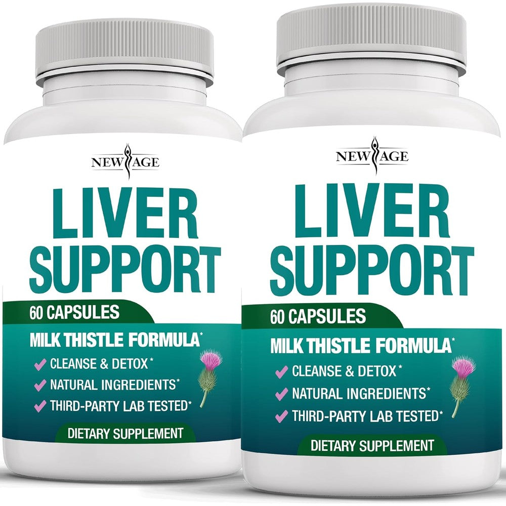 New Age Liver Cleanse Detox and Repair supplement 120 capsules front view bottle showing milk thistle formula.