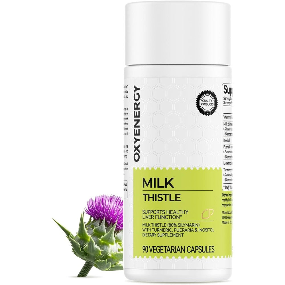 OxyEnergy Liver Cleanse Milk Thistle ninety capsules front view bottle for natural liver detox.