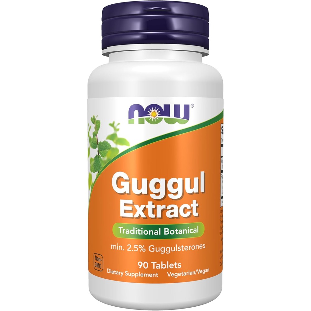 NOW Foods Traditional Botanical Guggul Extract 500mg front bottle view for metabolic health support.