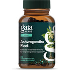 Gaia Herbs Ashwagandha somnifera root supplement bottle, vegan capsules