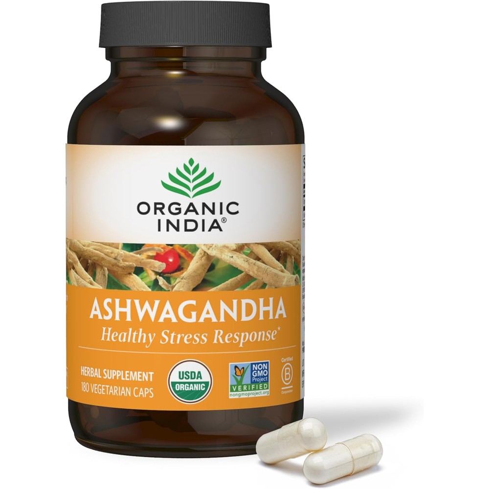 organic India ashwagandha somnifera root supplement bottle 180 capsules