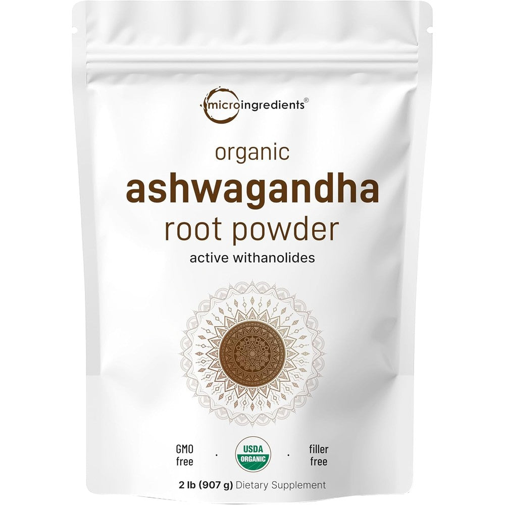 Micro Ingredients organic ashwagandha root powder withania somnifera 2lb pouch for stress support