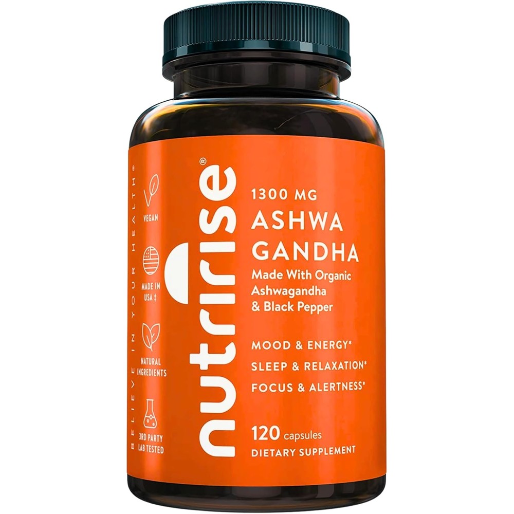 NutriRise ashwagandha somnifera root capsules with black pepper for enhanced absorption