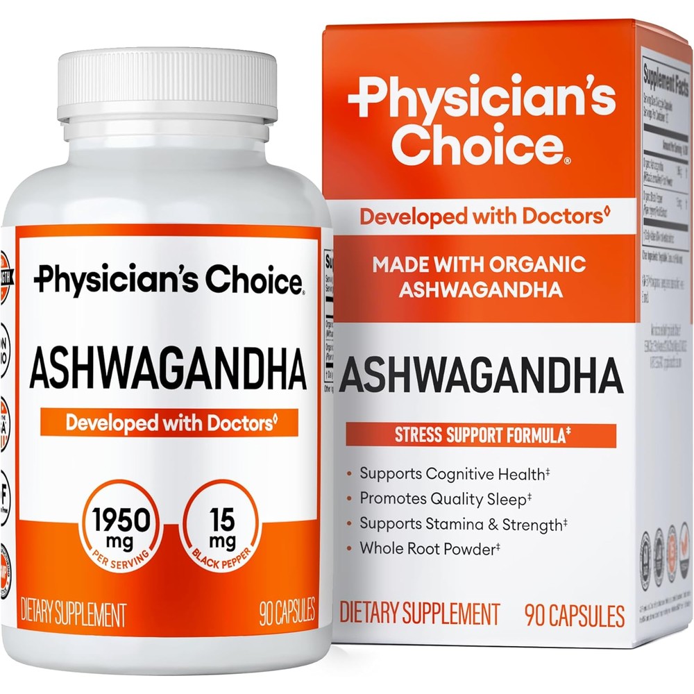 Physician's CHOICE ashwagandha somnifera root 1950mg capsules with black pepper for absorption