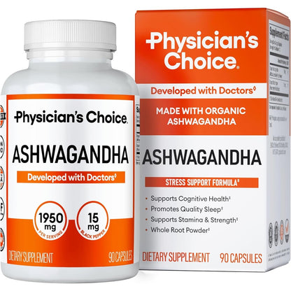 Physician's CHOICE ashwagandha somnifera root 1950mg capsules with black pepper for absorption