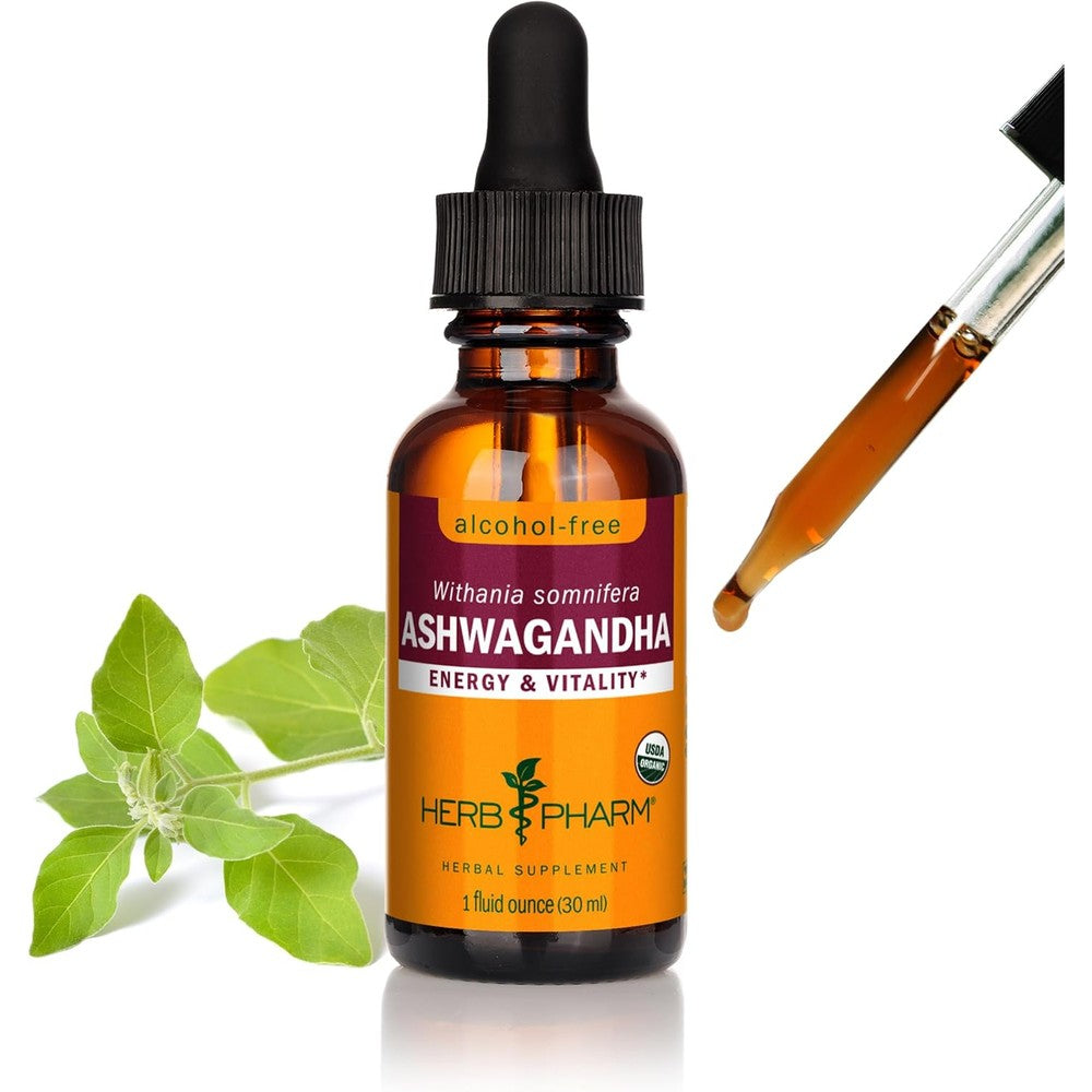 Herb Pharm organic ashwagandha somnifera liquid extract alcohol free 1 oz dropper bottle