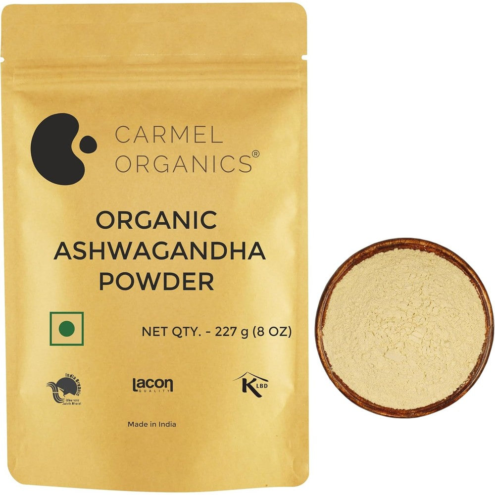 carmel organics withania ashwagandha root powder in 8oz resealable pouch