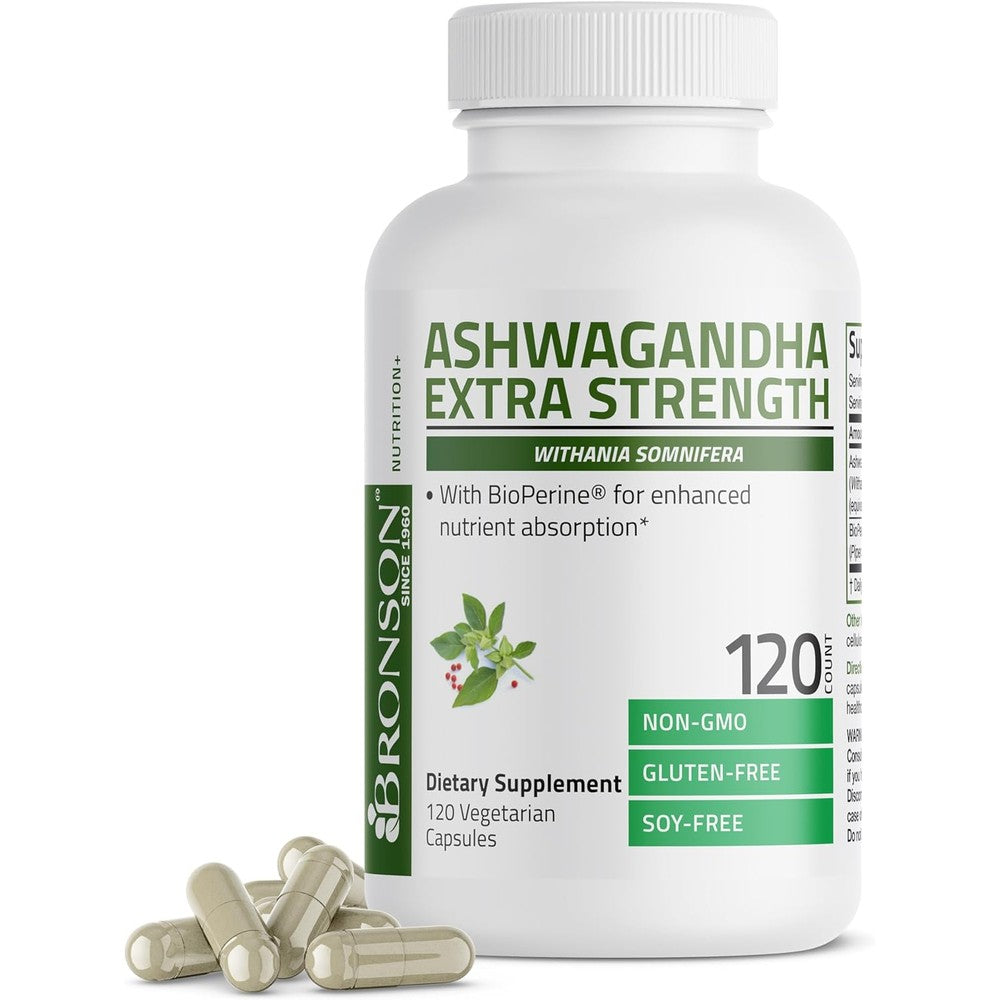 bronson extra strength withania ashwagandha stress and mood support bottle