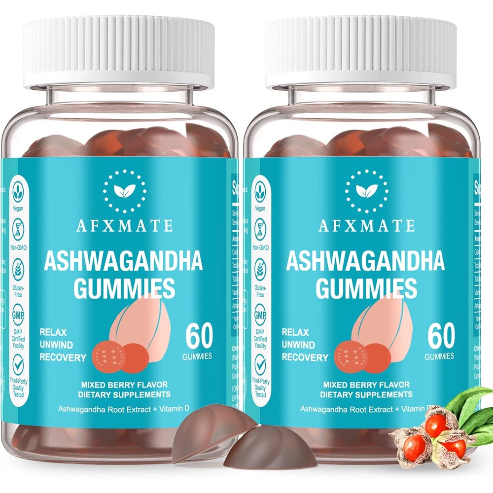 AFXMATE best Ashwagandha supplement benefits & Vitamin D Gummies Bottle 120 Count