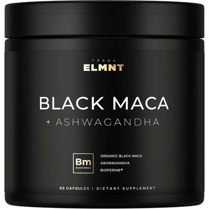 TERRA ELMNT black maca root capsules with ashwagandha herbal supplement bottle