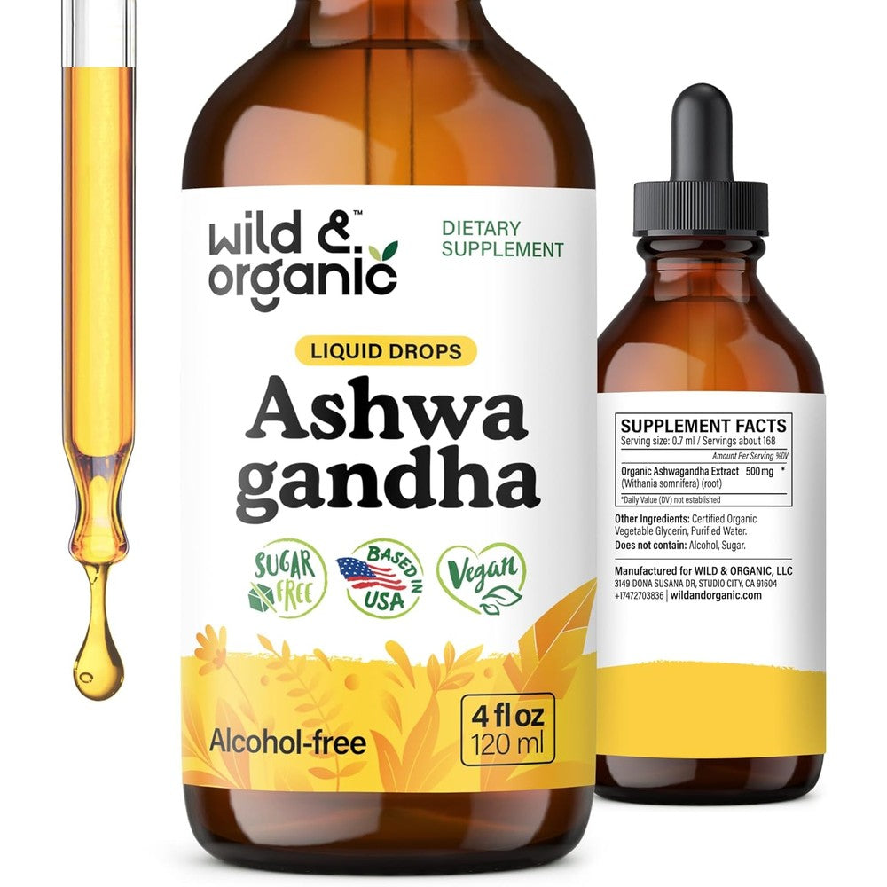 Wild & Organic Ashwagandha Drops 500 mg 4 fl oz bottle