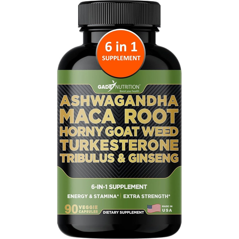 Gade Nutrition Ashwagandha 6-in-1 energy stamina performance 90 veggie capsules bottle