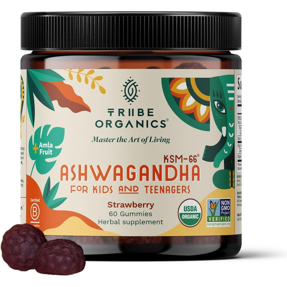 tribe organics ashwagandha supplement ksm 66 gummies for kids and teens sixty count