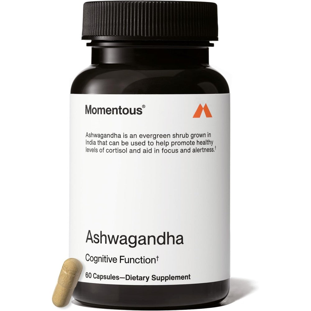 Momentous Ashwagandha supplement bottle with NooGandha extract