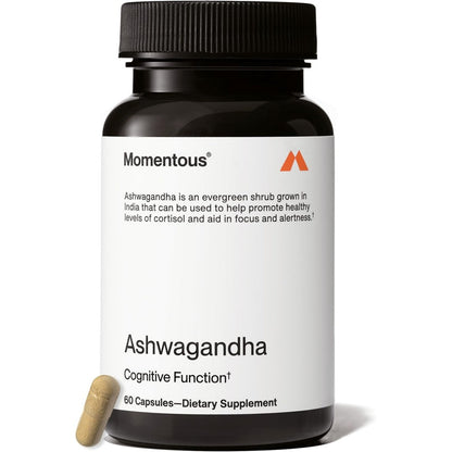 Momentous Ashwagandha supplement bottle with NooGandha extract
