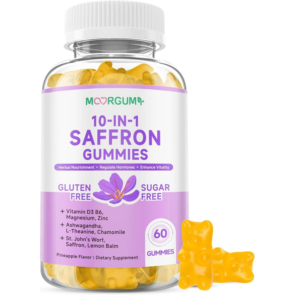 MOORGUMY vitamin d3 tablets 10-in-1 saffron gummies bottle 60 count