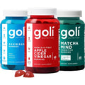 Goli Favorites 3 bottles bundle with Ashwagandha vitamin KSM-66, Apple Cider Vinegar, and Matcha Mind gummies with ashwagandha supplements