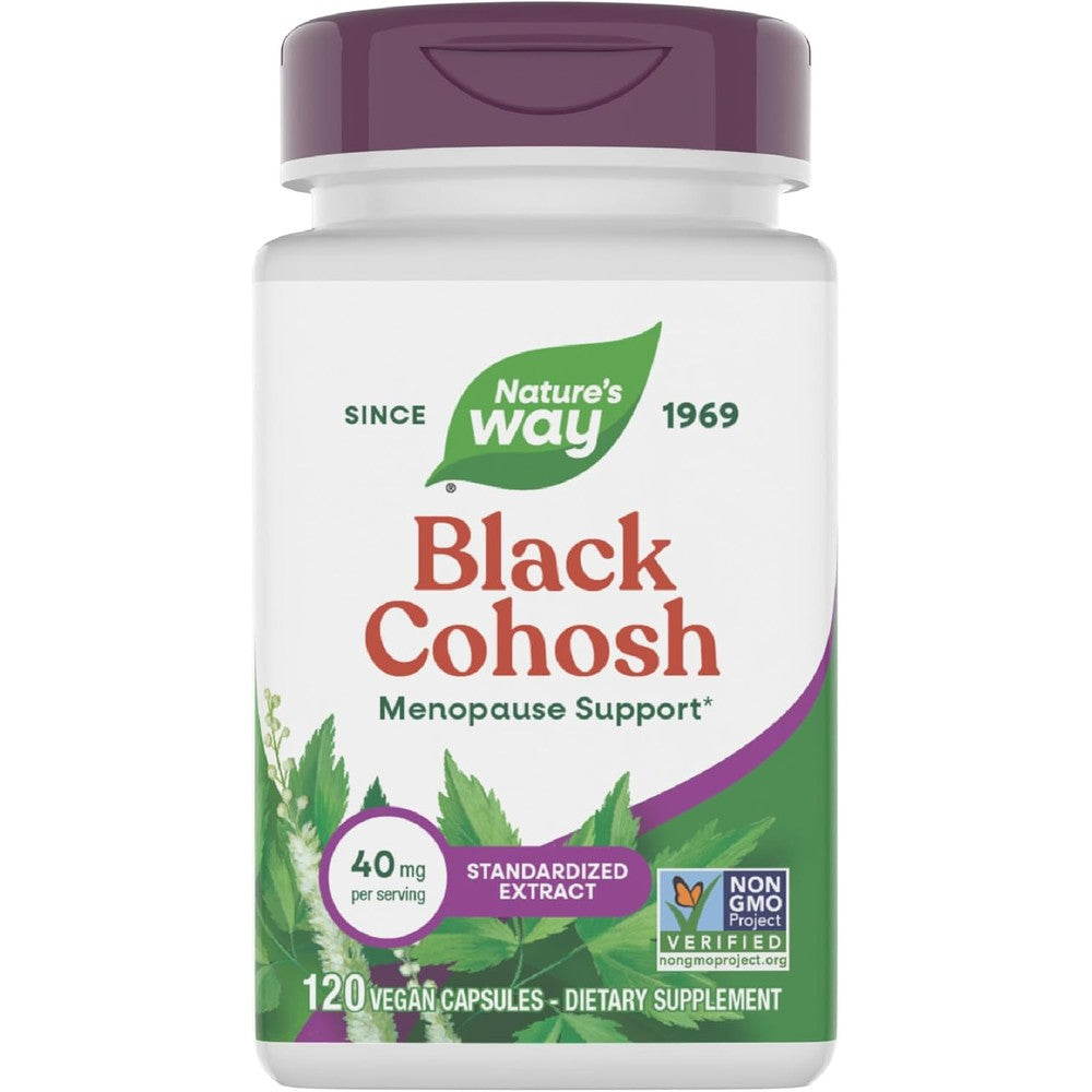 Nature's Way Premium Black Cohosh 120 vegan capsules front view bottle