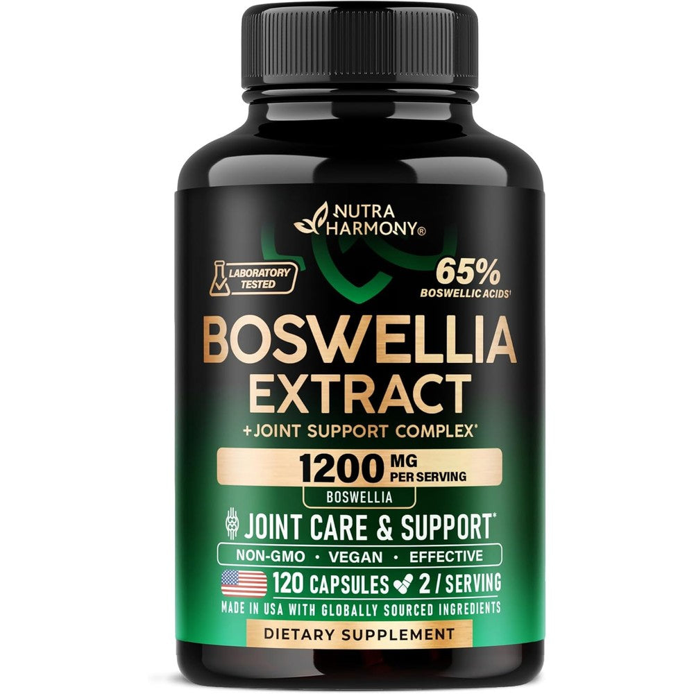 nutraharmony boswellia 1200mg joint support supplement 120 capsules bottle