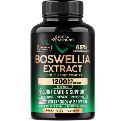 nutraharmony boswellia 1200mg joint support supplement 120 capsules bottle