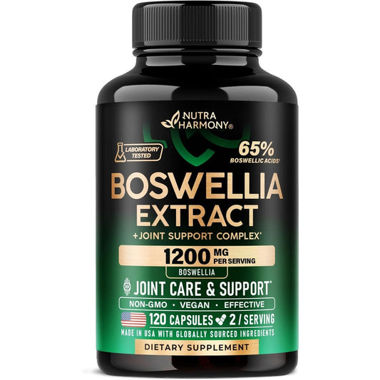 nutraharmony boswellia 1200mg joint support supplement 120 capsules bottle