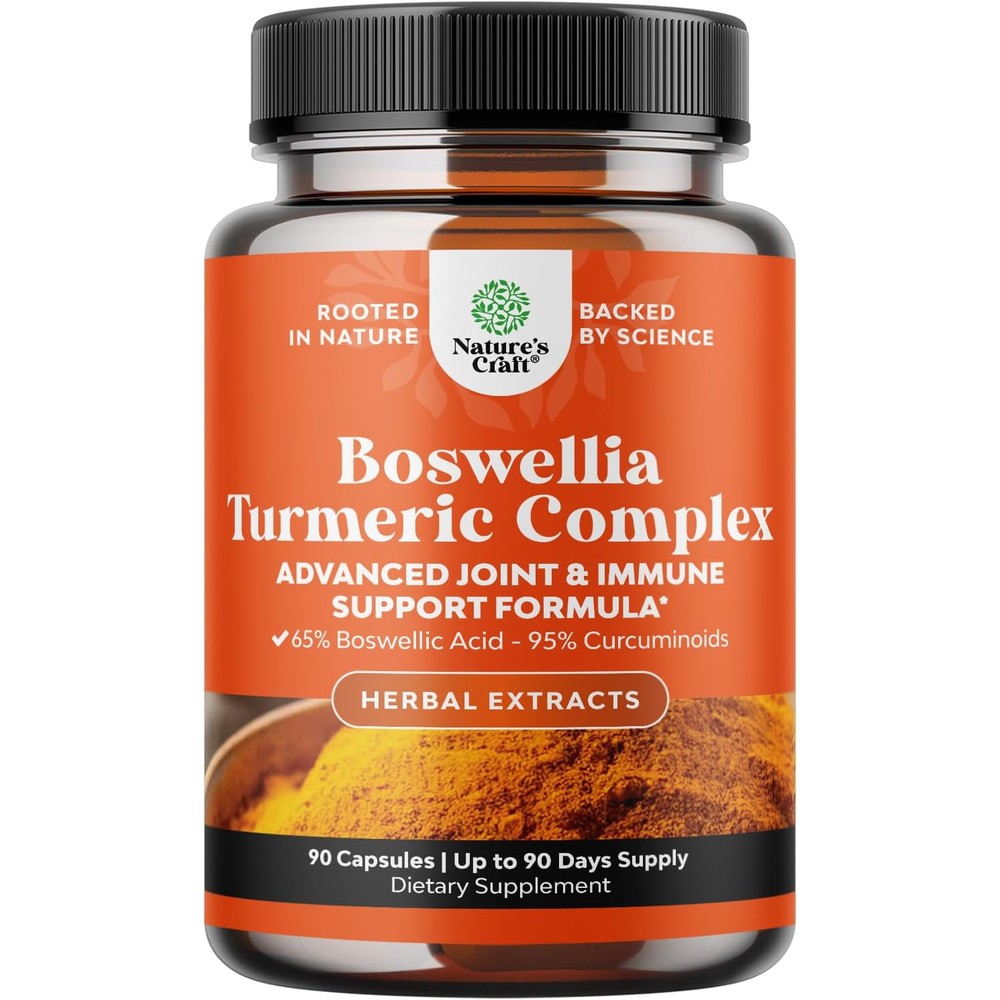 natures craft boswellia serrata turmeric supplement 90 capsules bottle