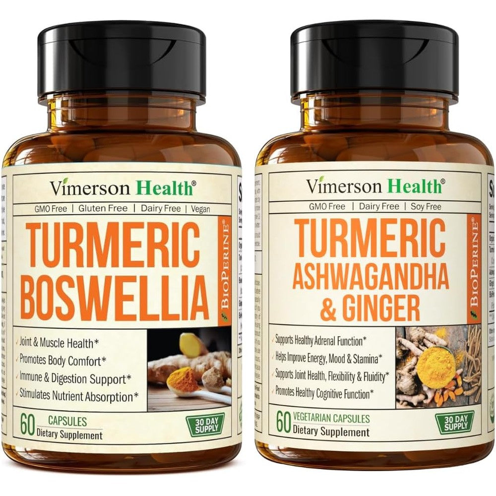 vimerson boswellia turmeric ashwagandha supplement bundle bottles