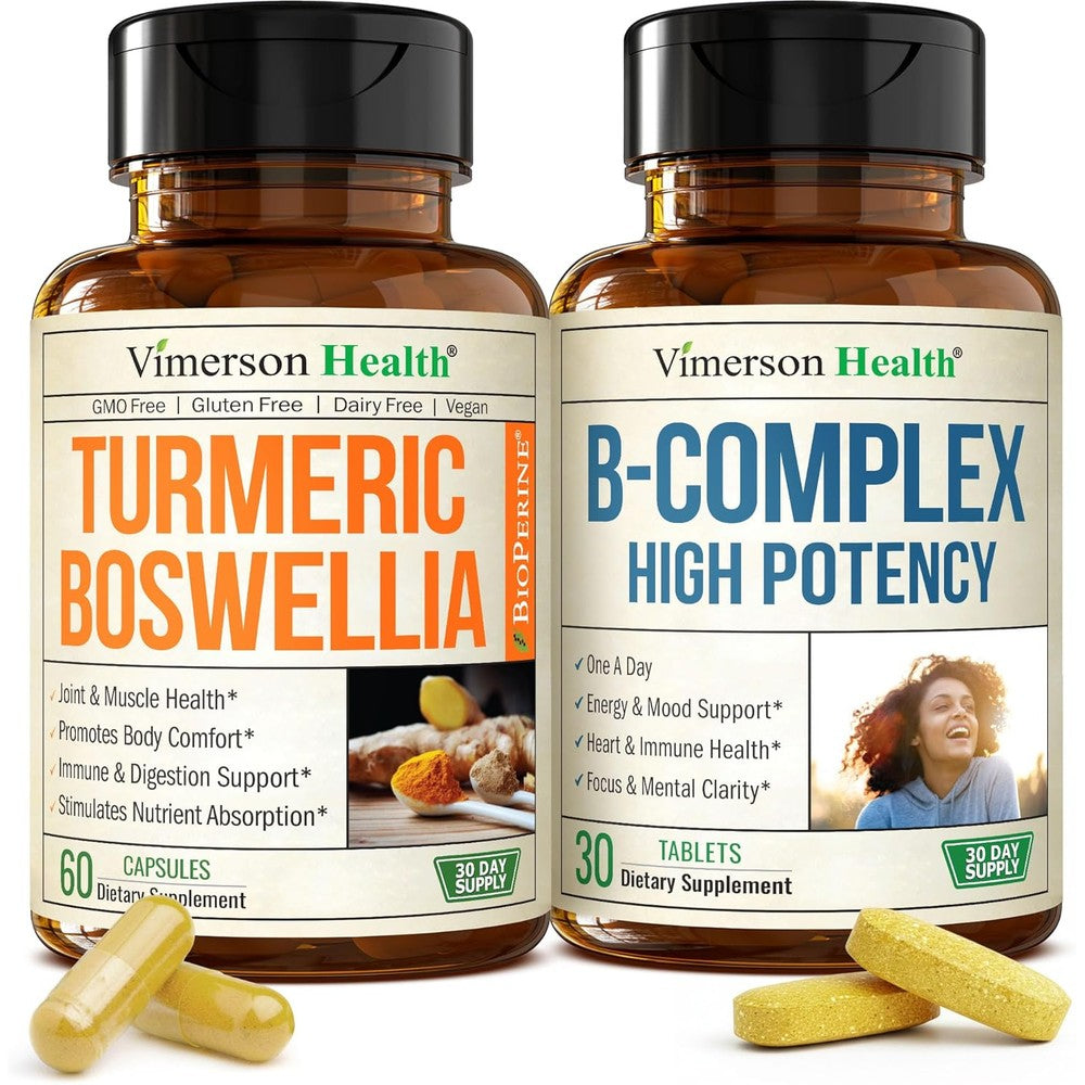 vimerson boswellia turmeric vitamin b complex supplement bundle