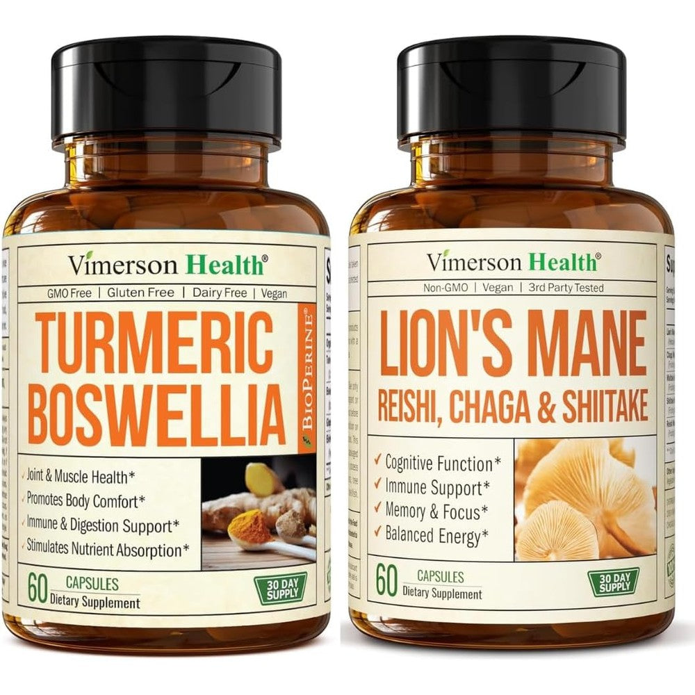 vimerson boswellia turmeric lions mane mushroom supplement bundle