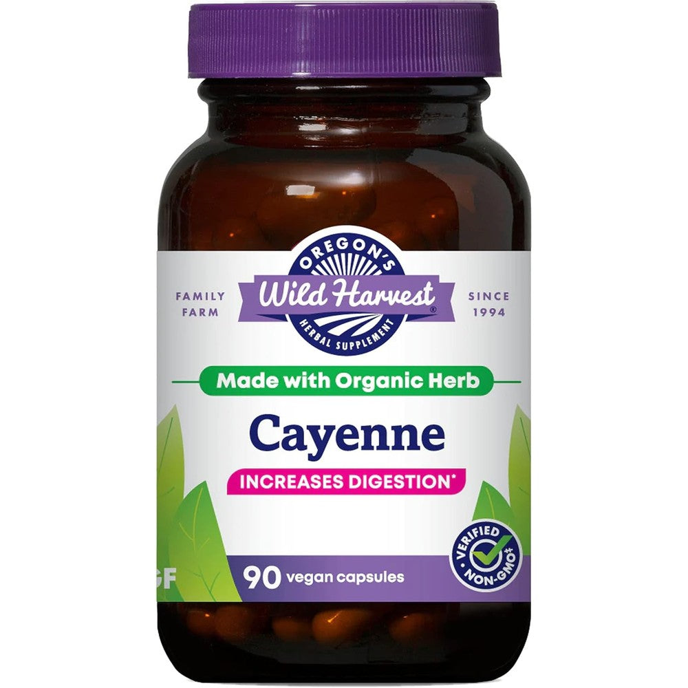 Oregons Wild Harvest Organic Cayenne ninety capsules front bottle view