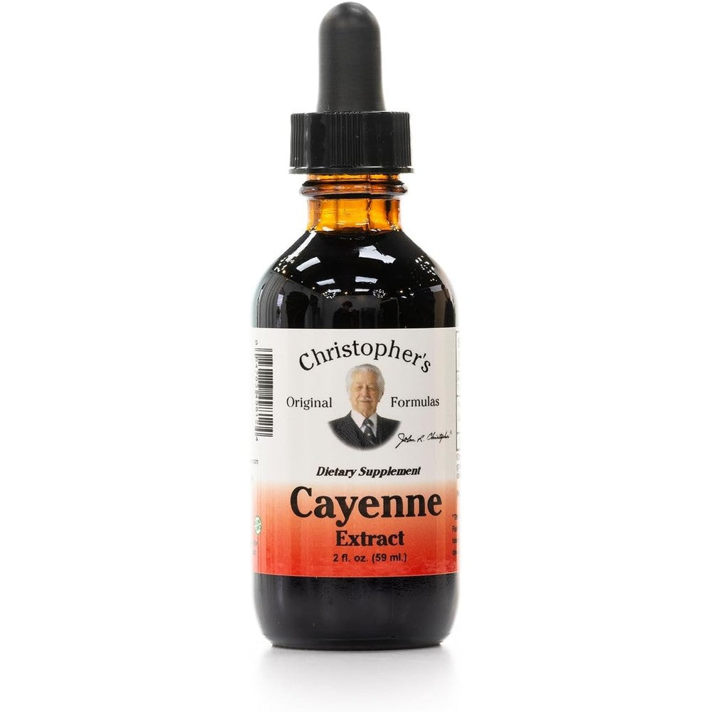 Christophers Original Formulas Cayenne Extract 2 Fluid Ounce front view bottle for natural circulatory support