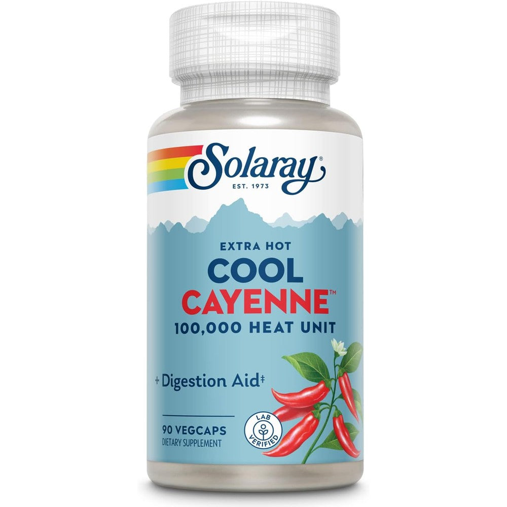 Solaray Extra Hot Cool Cayenne 100,000 HU supplement bottle front view