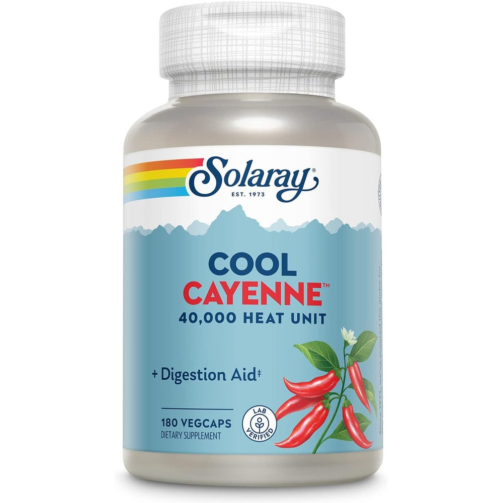 Solaray Cool Cayenne Pepper 40000 HU 180 Capsules front view bottle