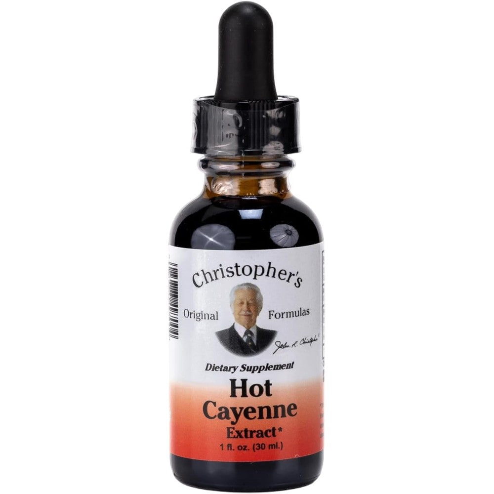 Christopher's Original Formulas Hot Cayenne Extract front view bottle for natural circulation support.