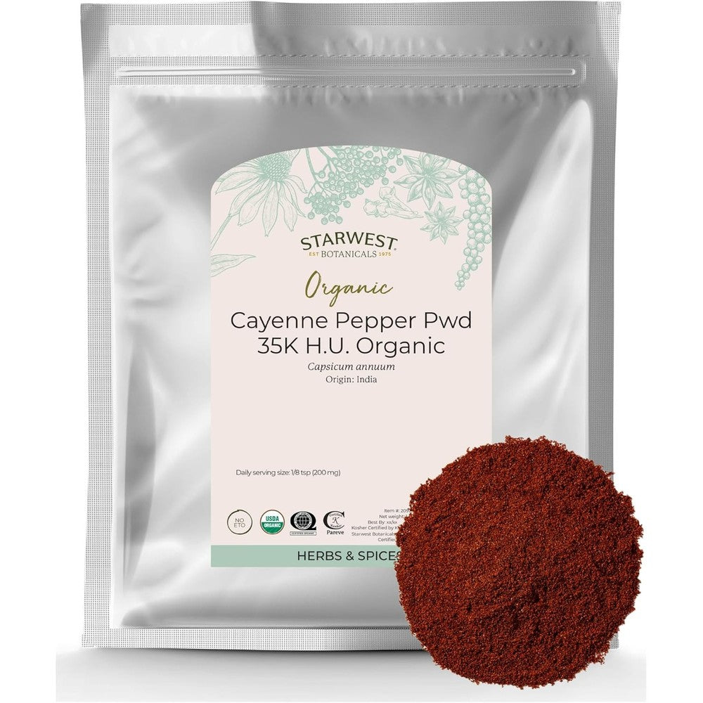 Starwest Botanicals Organic Cayenne Pepper Powder 1 pound bag front view