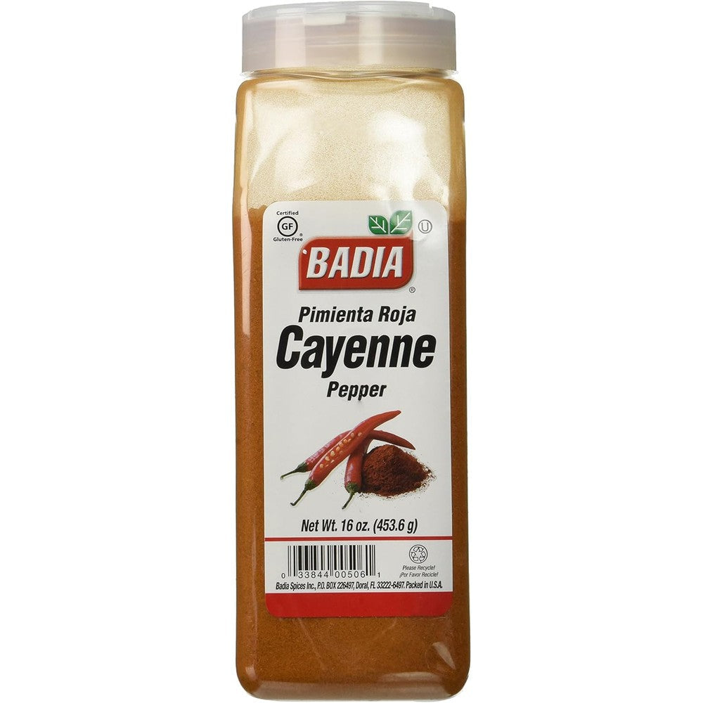 Badia Ground Cayenne Red Pepper Powder 16 Ounces front view shaker jar